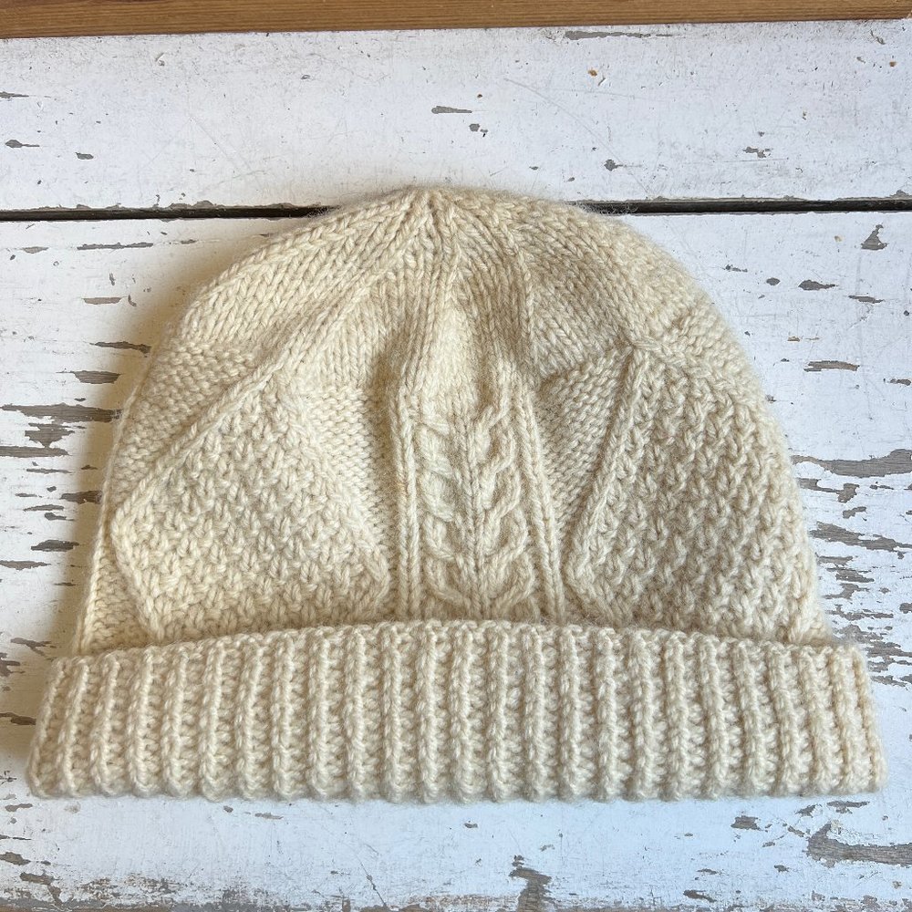 Vintage 80s Burberrys Irish Wool Diamond Cable Knit Fair Isle Beanie Hat - Picture 3 of 9
